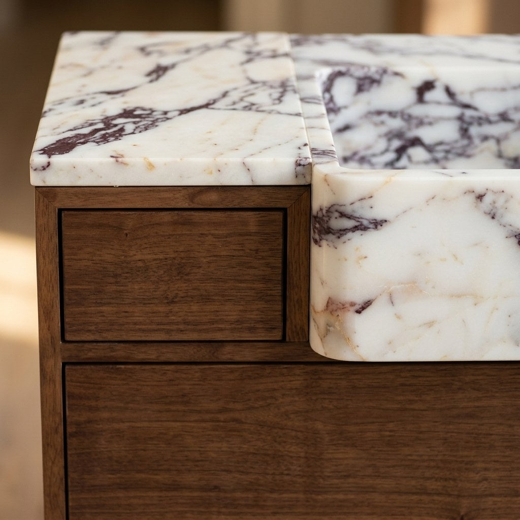 Calacatta Viola Polished Marble Vanity Sink — detail — view 4