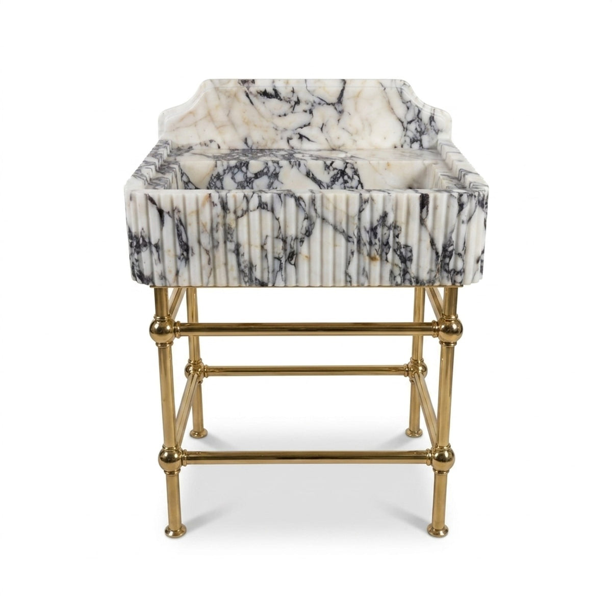 Calacatta Viola Fluted Marble Sink with Brass Stand and Backsplash — view 1