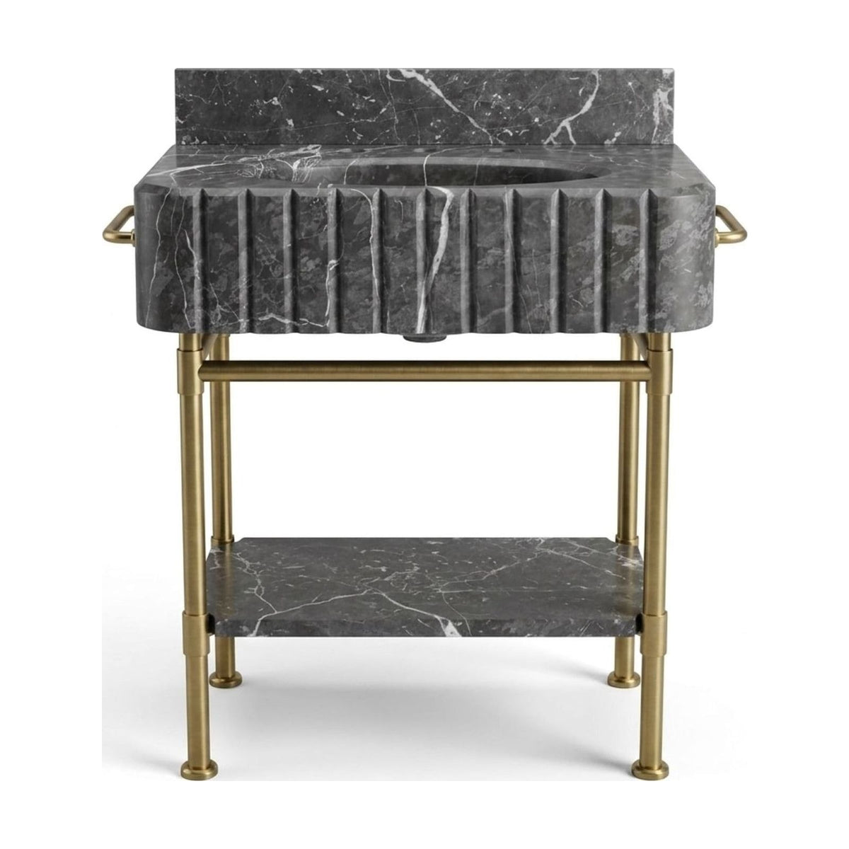 Pietra Notte Fluted Marble Sink with Brass Stand — view 1
