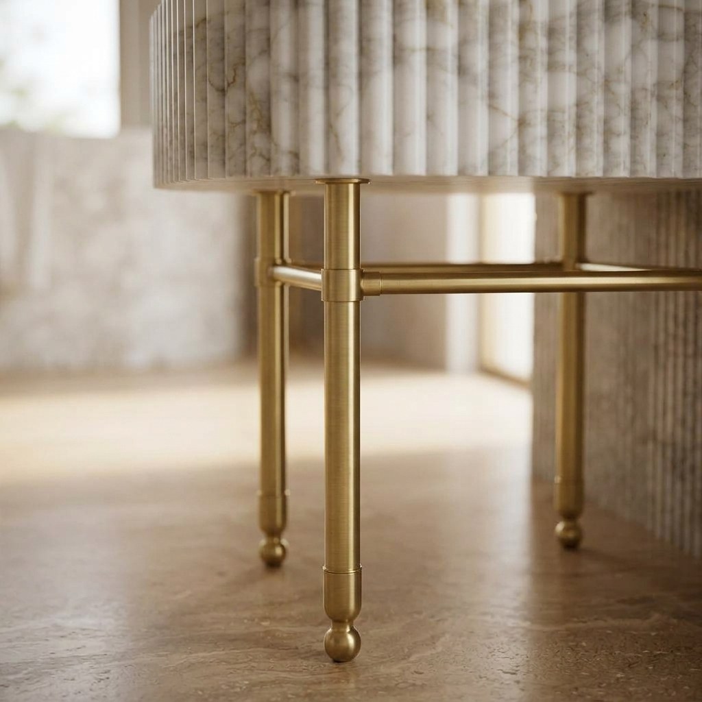 Calacatta Gold Fluted Marble Sink with Brass Stand — detail — view 4