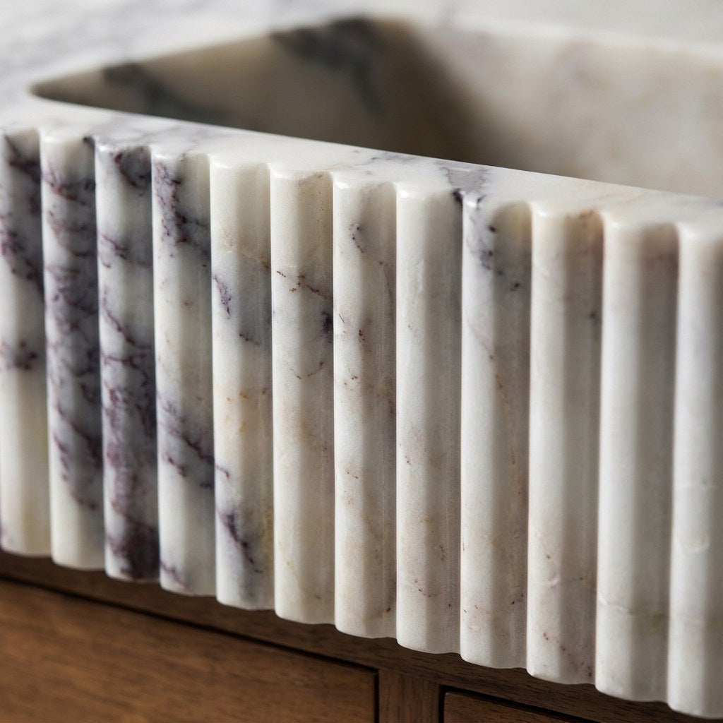 Calacatta Viola Fluted Marble Vanity with Honed Finish — marble detail — view 3