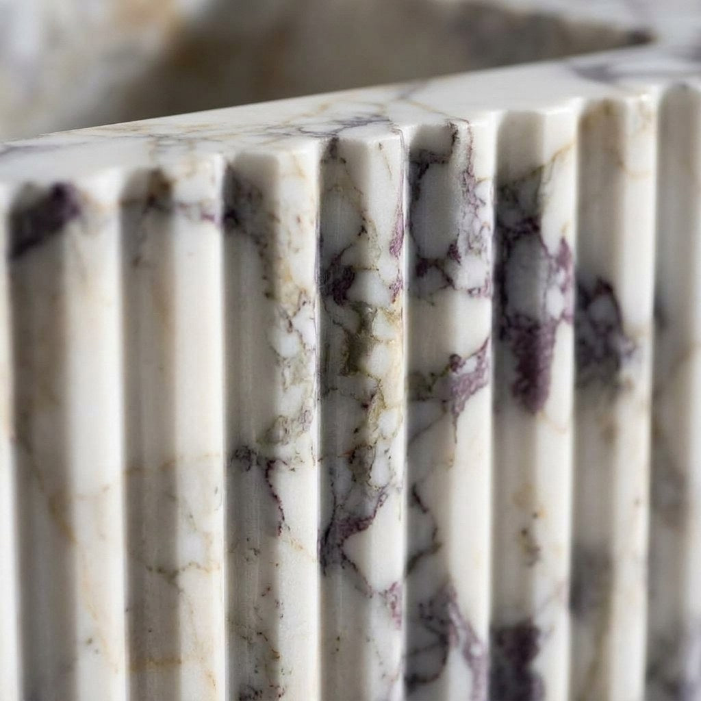 Calacatta Viola Fluted Marble Sink with Backsplash — marble detail — view 3