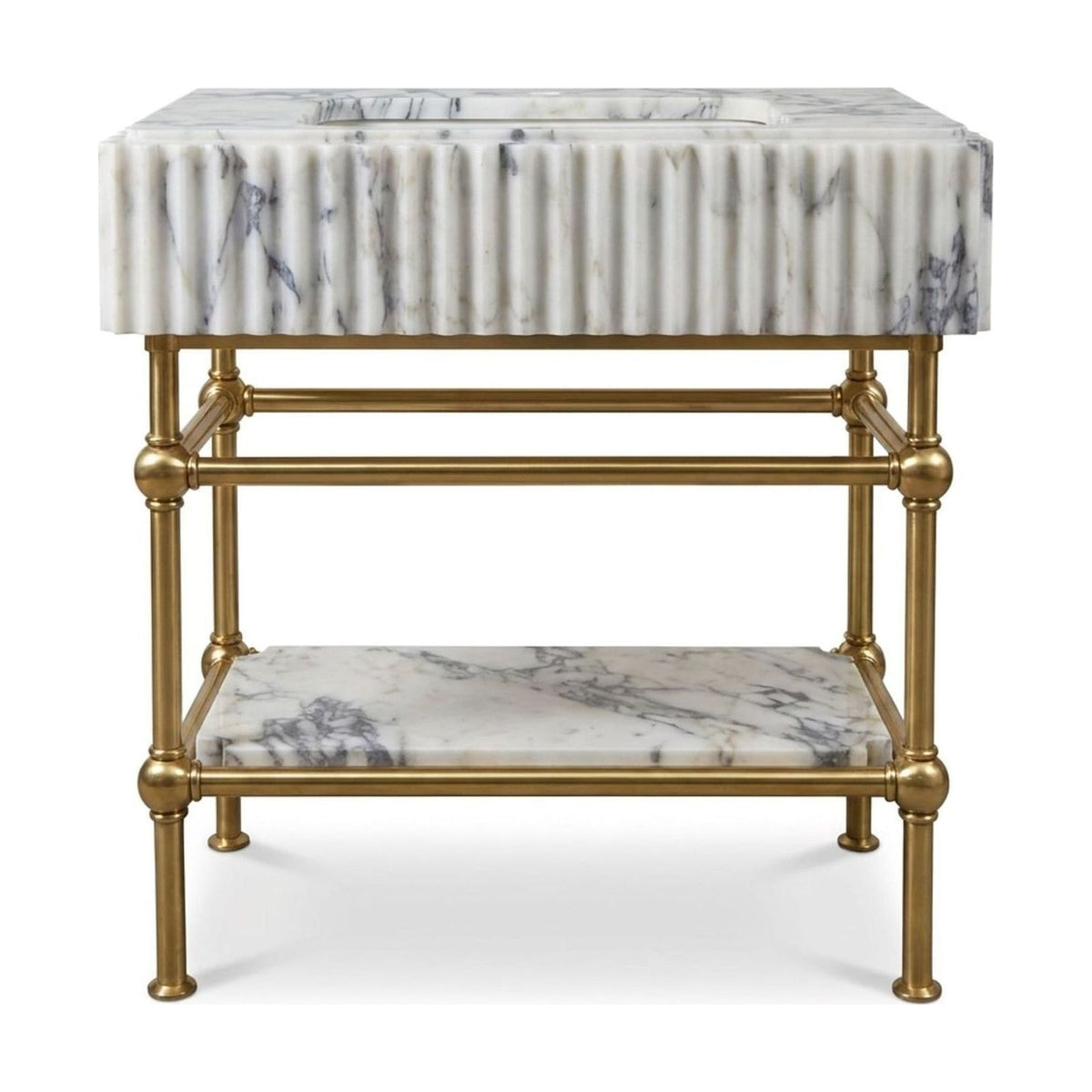 Calacatta Viola Fluted Marble Sink with Brass Stand — view 1