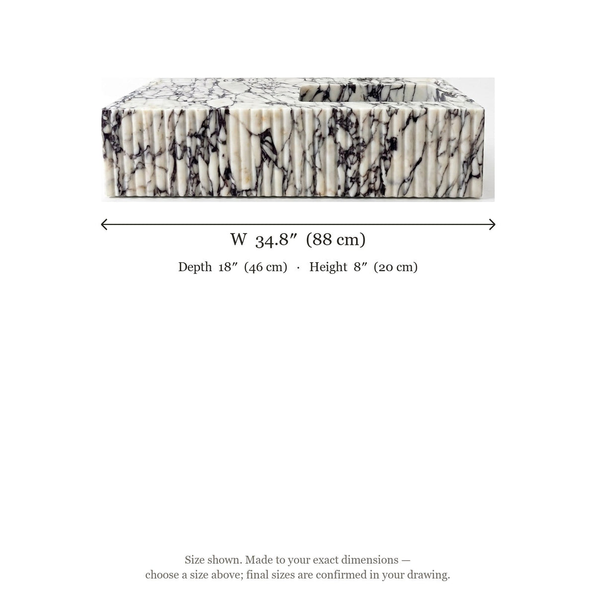 Calacatta Viola Fluted Polished Marble Vessel Sink — dimensions — view 5
