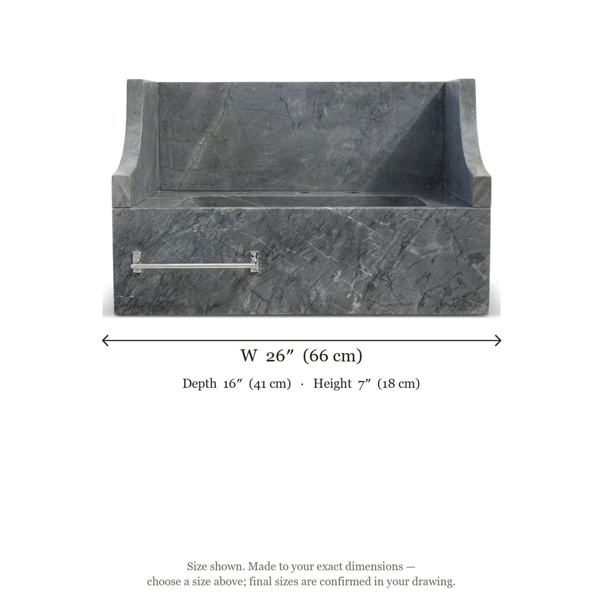Honed Grey Marble Sink with Integrated Backsplash — dimensions — view 5
