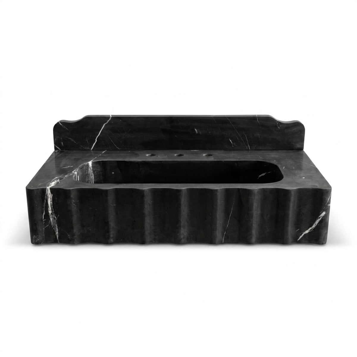 Nero Marquina Fluted Marble Sink with Backsplash — view 1