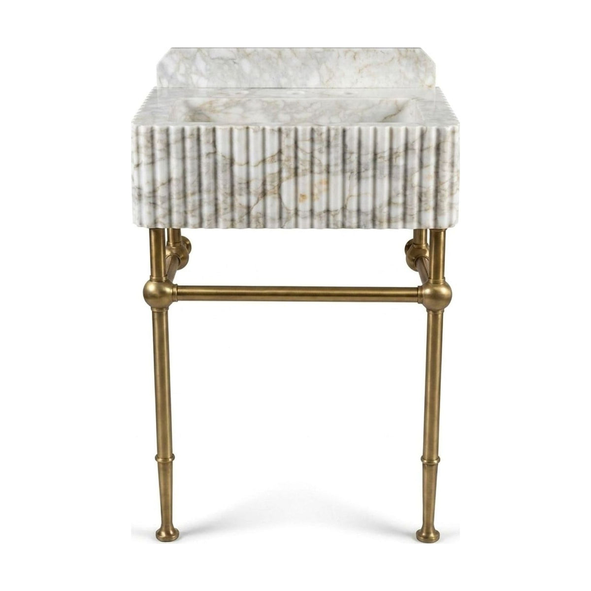 Calacatta Gold Fluted Marble Sink with Brass Stand — view 1