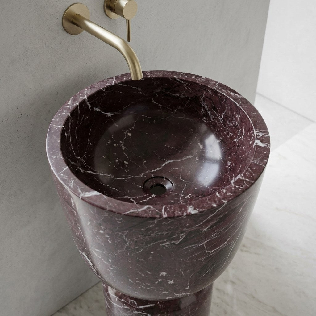 Rosso Levanto Honed Marble Sculptural Vessel — detail — view 2