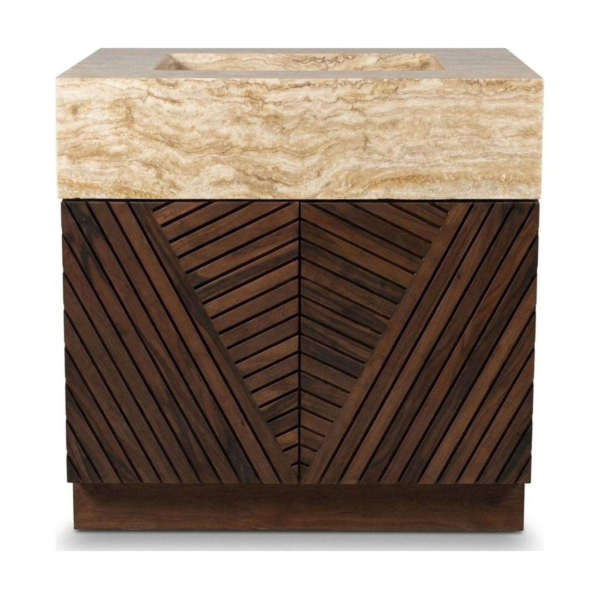 Polished Travertine Vanity Sink — view 1