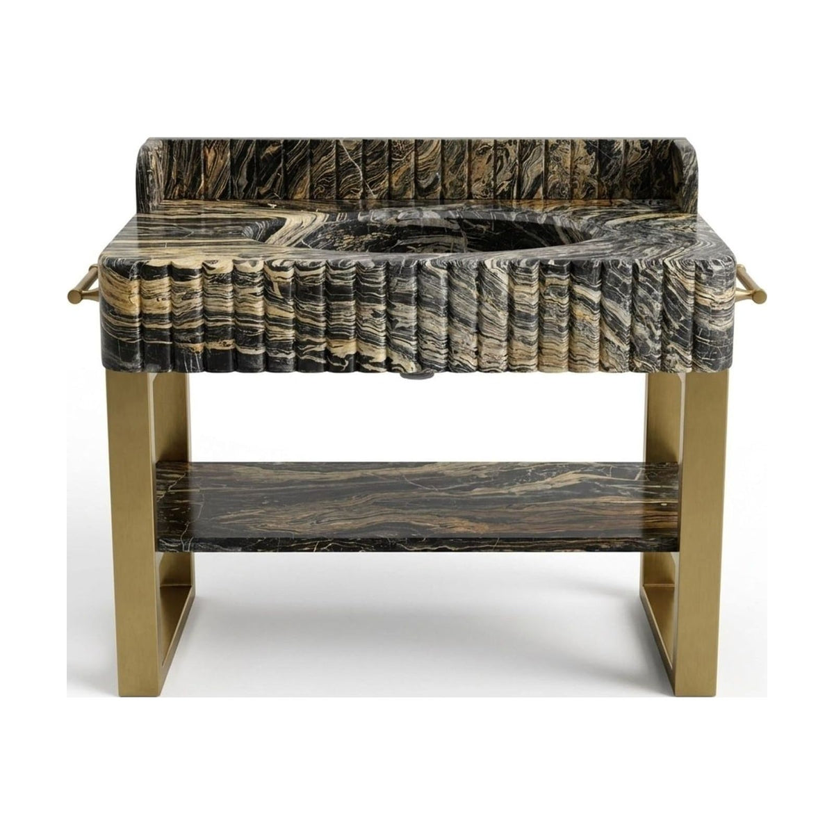 Picasso Fluted Marble Sink with Brass Stand — view 1