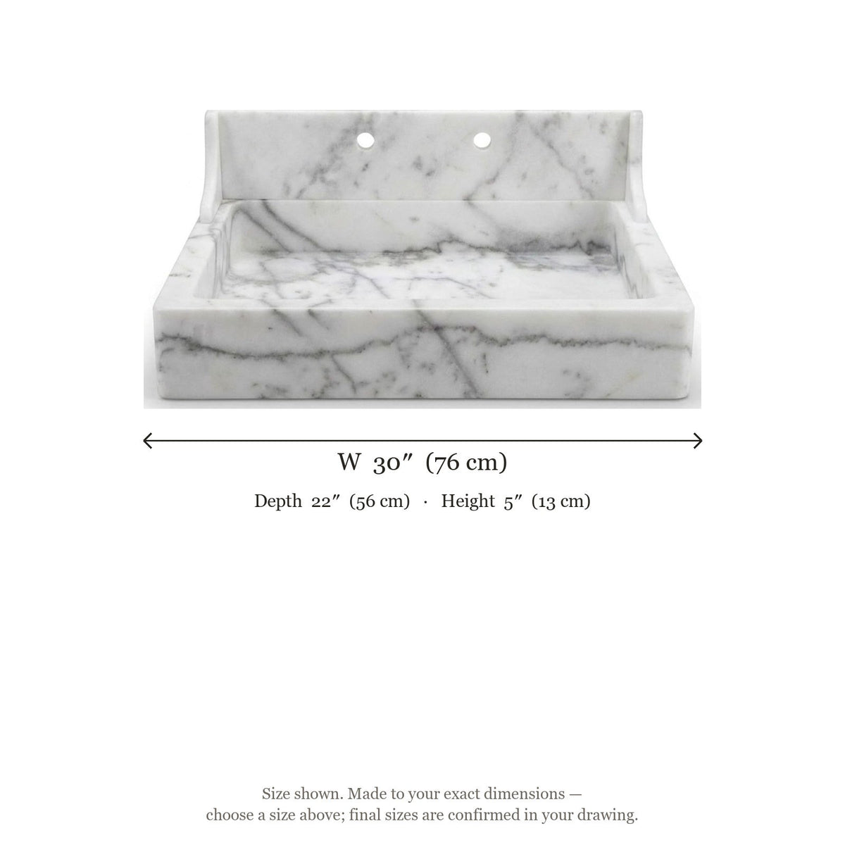 Carrara Honed Marble Sink with Integrated Backsplash — dimensions — view 3