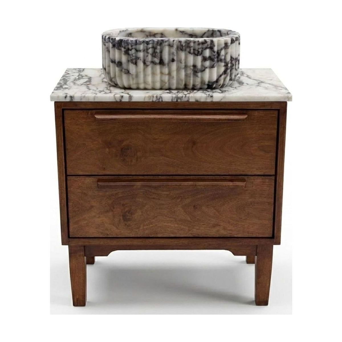 Calacatta Viola Fluted Marble Sink with Wood Vanity — view 1