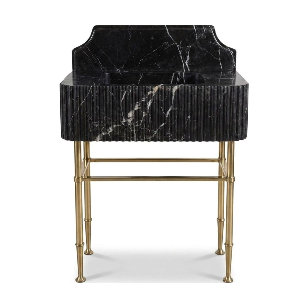 Pietra Notte Fluted Marble Sink with Brass Stand — view 1