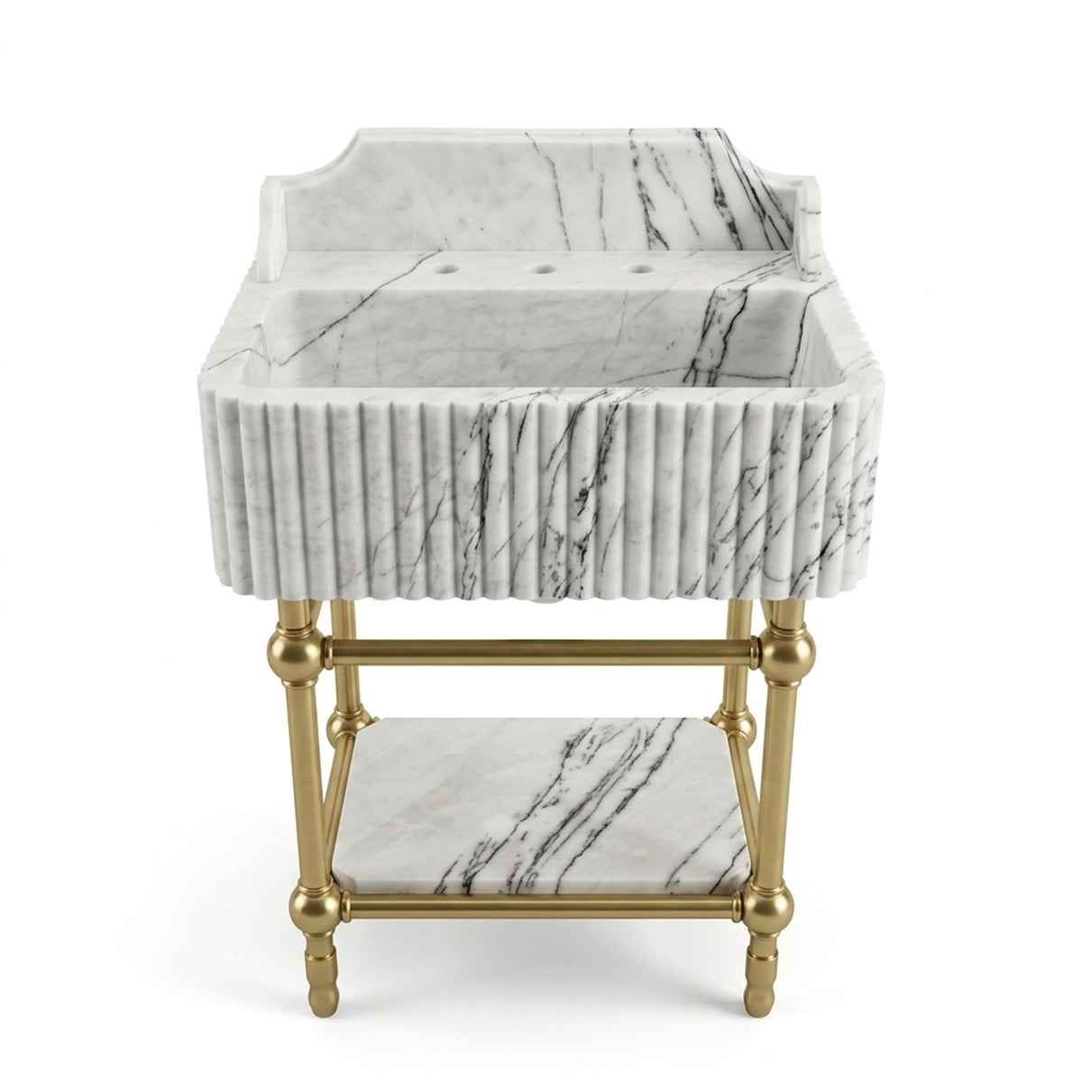 Lilac Fluted Marble Sink with Champagne Gold Stand — view 1