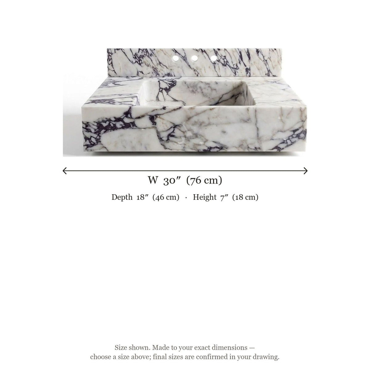 Calacatta Viola Marble Sink with Backsplash — dimensions — view 4