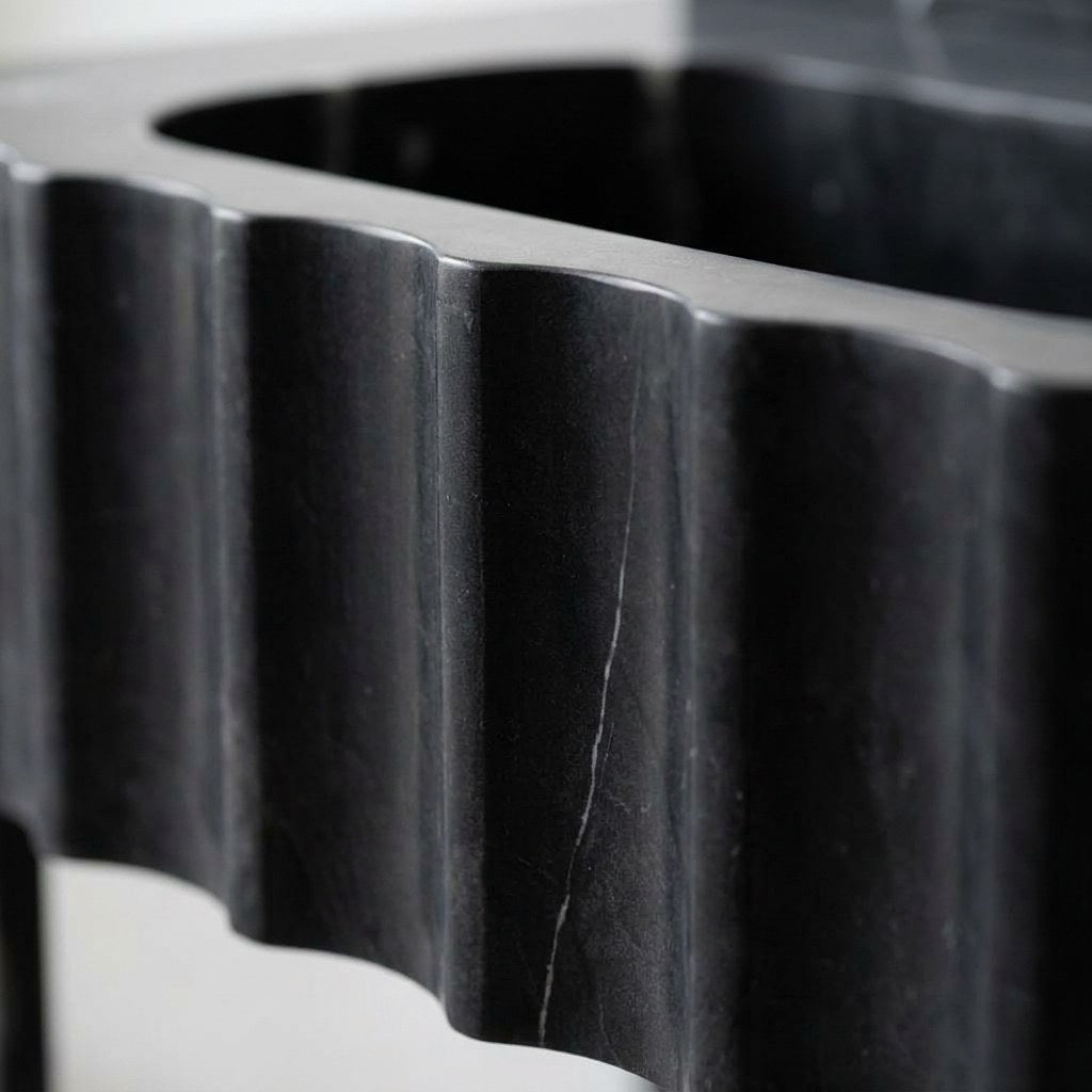 Nero Marquina Fluted Marble Sink with Backsplash — marble detail — view 3