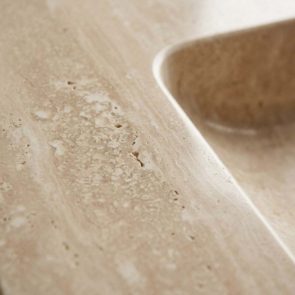 Polished Travertine Vanity Sink — marble detail — view 3