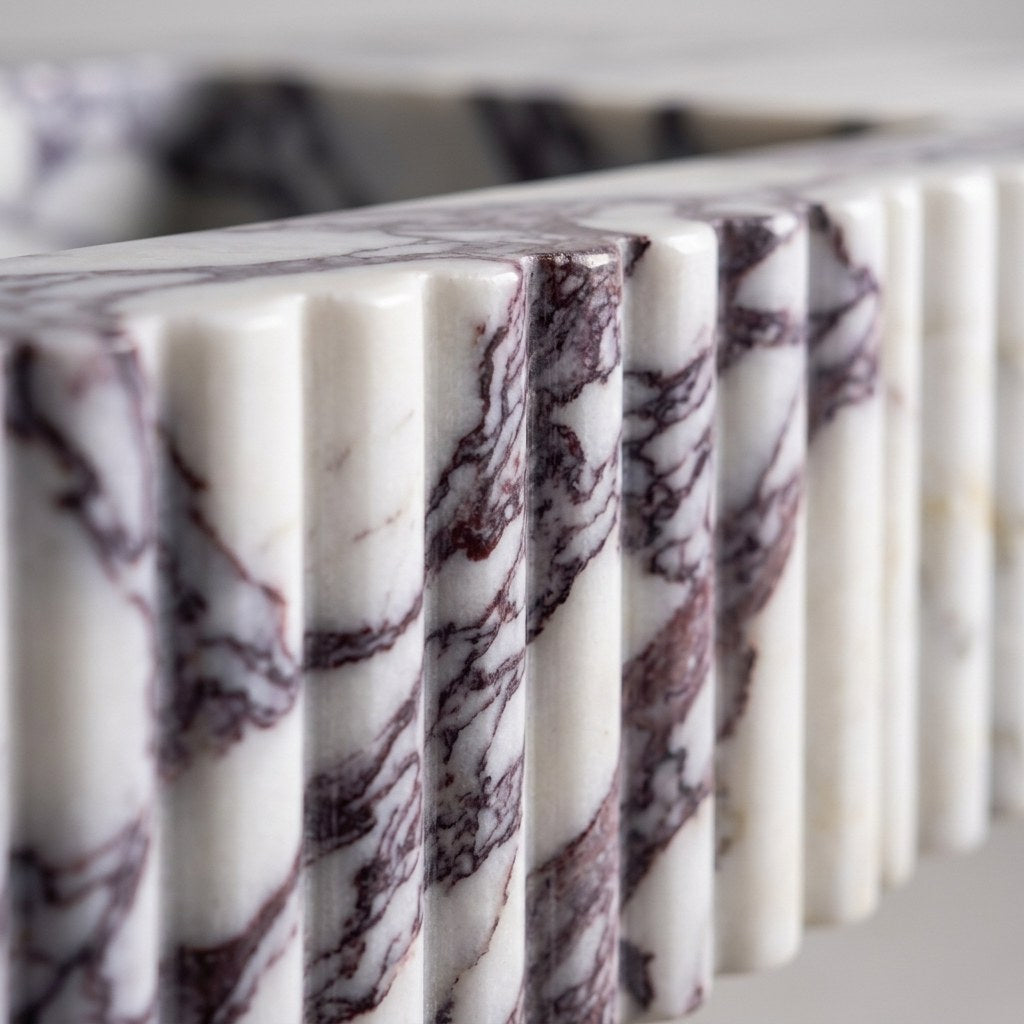Calacatta Viola Fluted Honed Marble Sink — marble detail — view 3