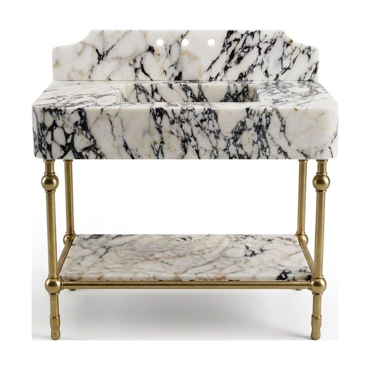 Calacatta Viola Marble Sink with Brass Stand and Backsplash — view 1