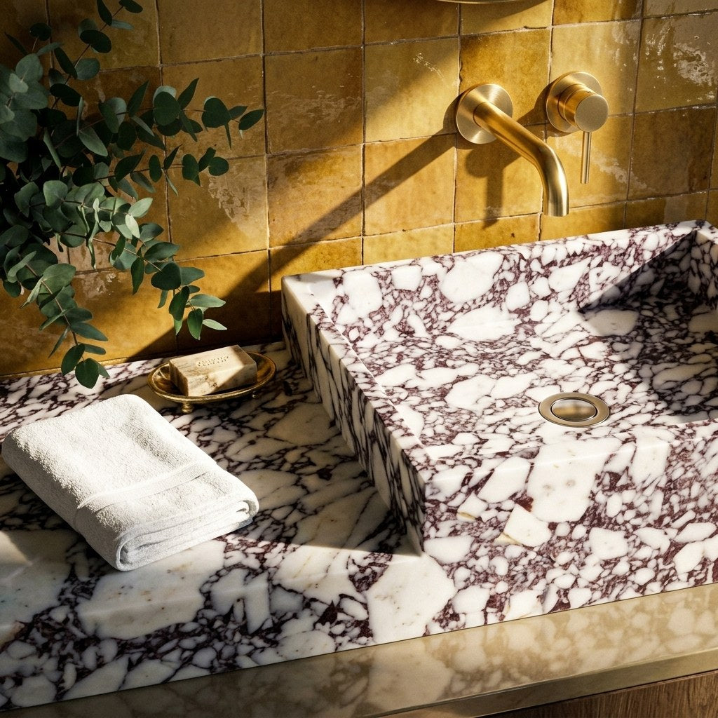 Calacatta Viola Polished Marble Vessel Sink with Deck — premium — view 2