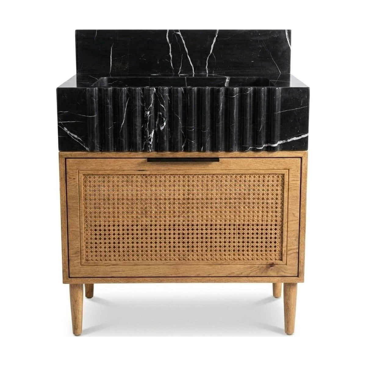 Nero Marquina Fluted Marble Vanity Sink with Backsplash — view 1