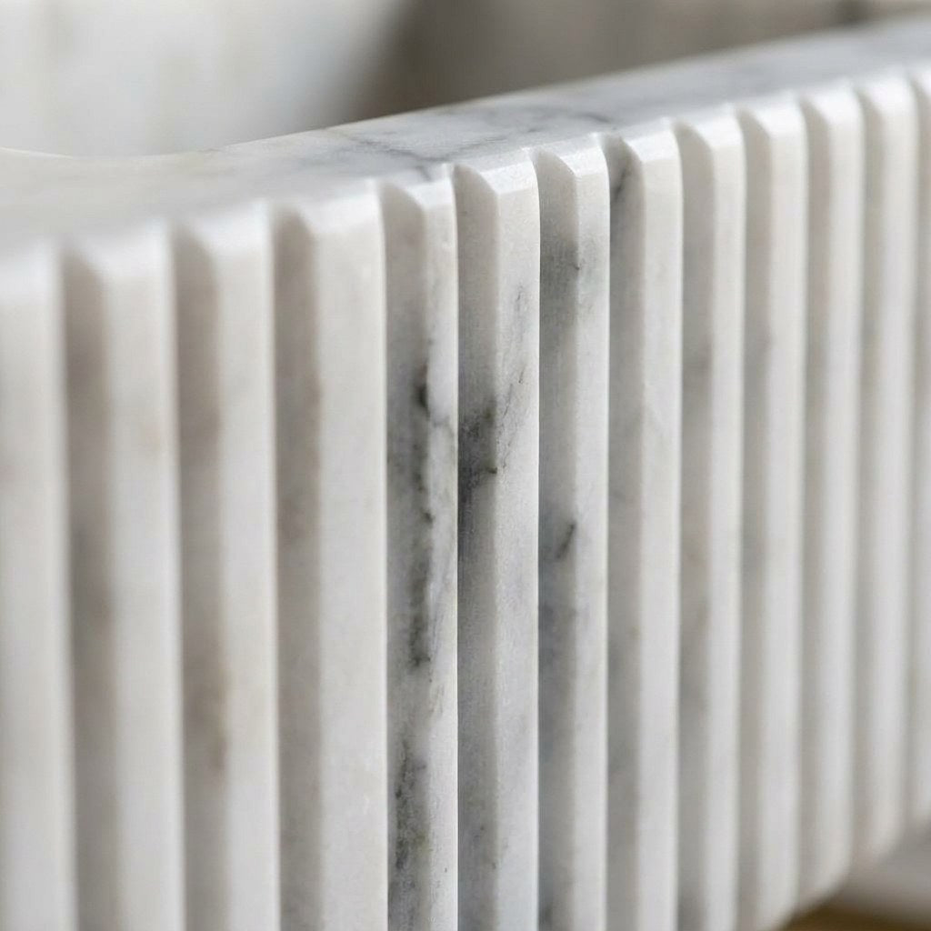 Carrara Fluted Marble Sink with Brass Stand — marble detail — view 3