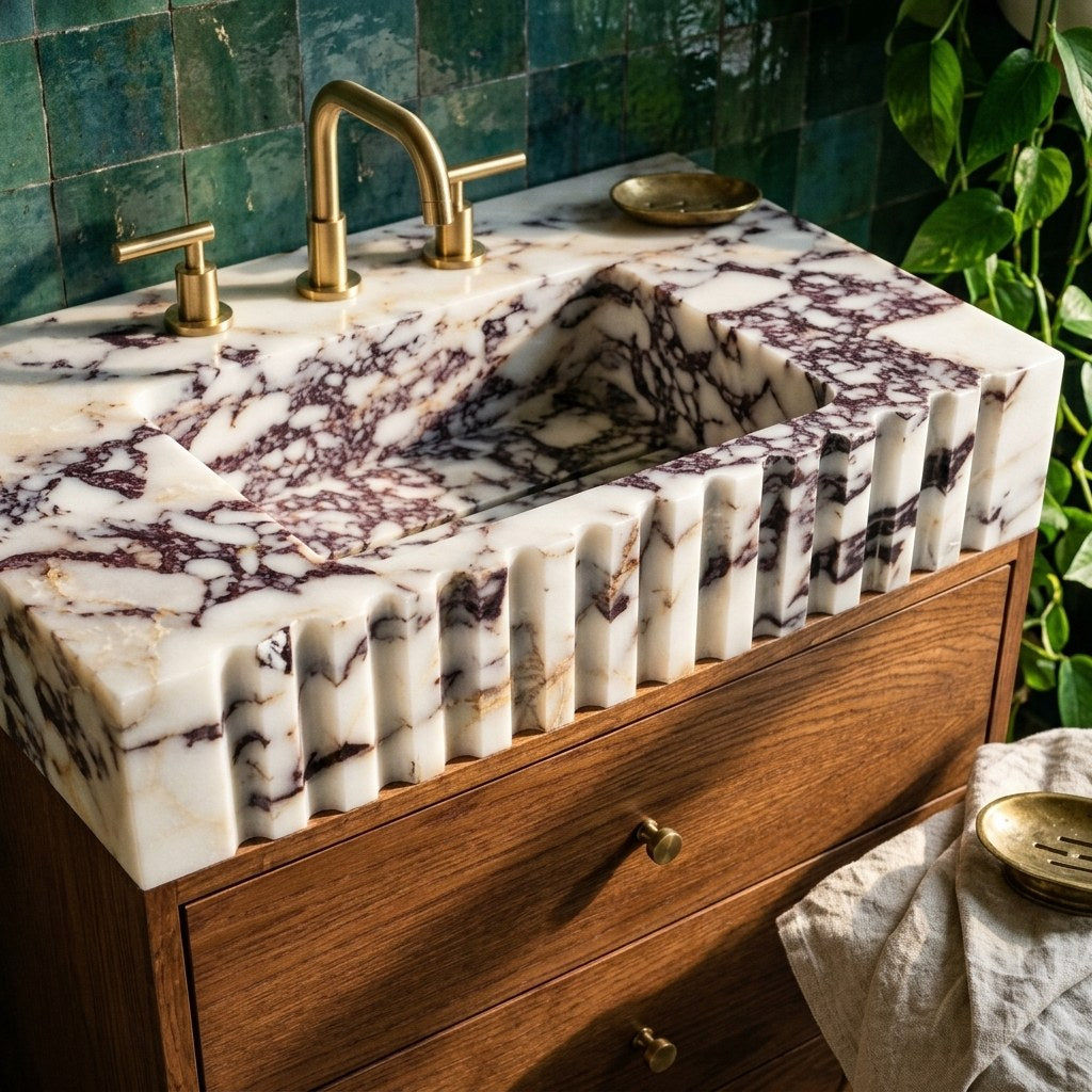 Calacatta Viola Fluted Polished Marble Vanity Top — premium — view 2