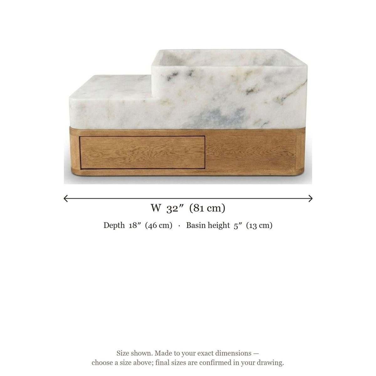 Carrara Marble Vanity with Wood Cabinet — dimensions — view 4
