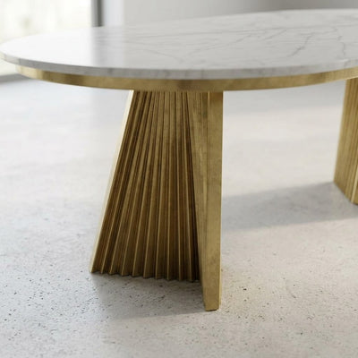 Carrara Marble Oval Table with Brass Gold Base — detail