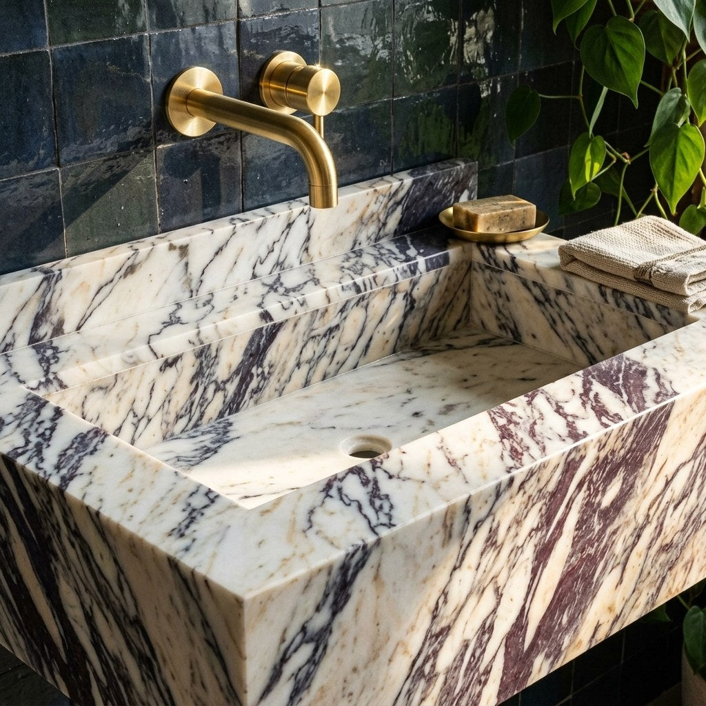 Calacatta Viola Honed Marble Sink with Backsplash — premium — view 2