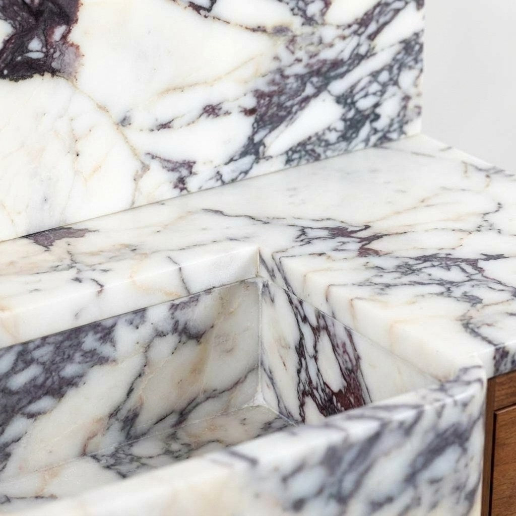 Calacatta Viola Honed Marble Vanity with Backsplash — marble detail — view 3