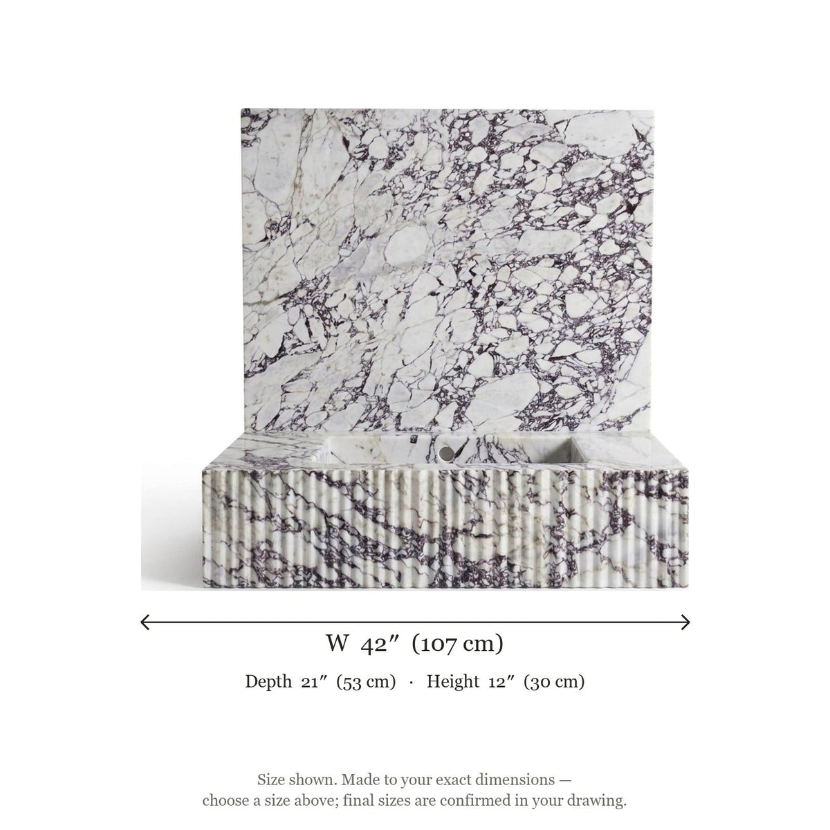 Calacatta Viola Fluted Marble Sink with Backsplash — dimensions — view 5