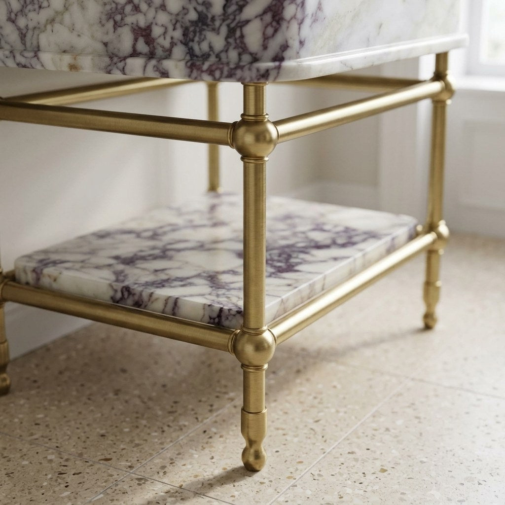 Calacatta Viola Marble Sink with Brass Gold Stand — detail — view 4