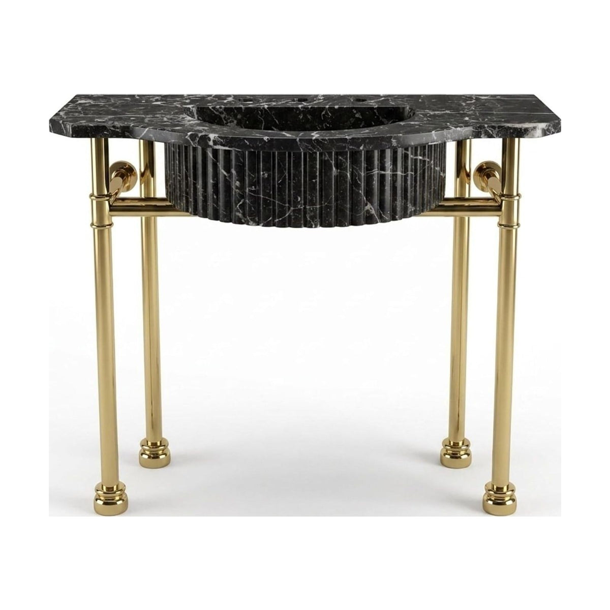 Pietra Notte Fluted Marble Sink with Brass Stand — view 1