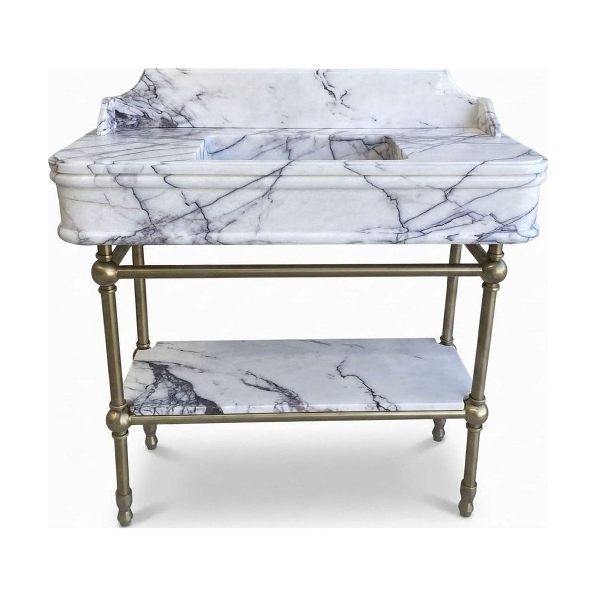 Lilac Marble Sink with Brass Stand and Backsplash — view 1