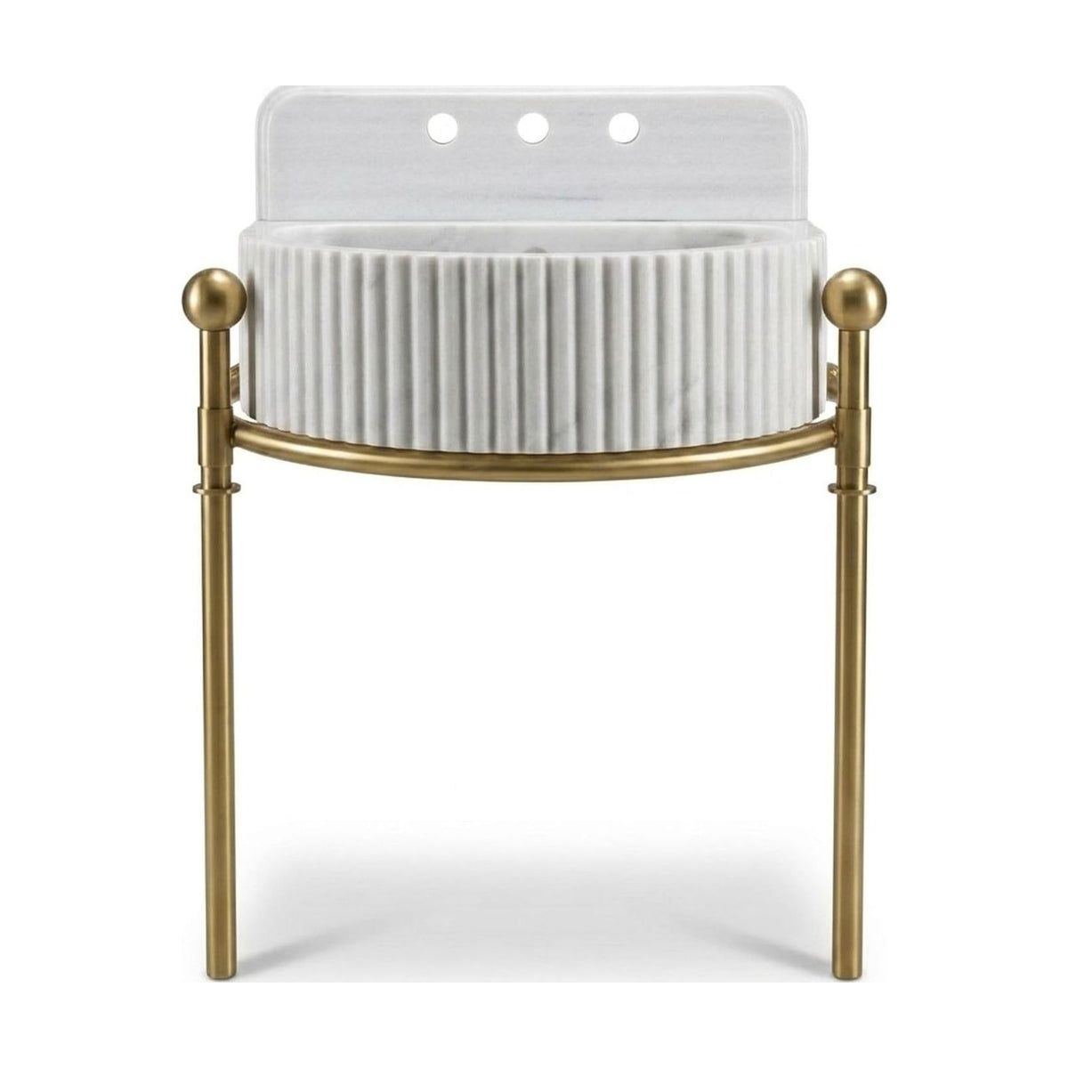 Carrara Fluted Marble Sink with Brass Stand — view 1