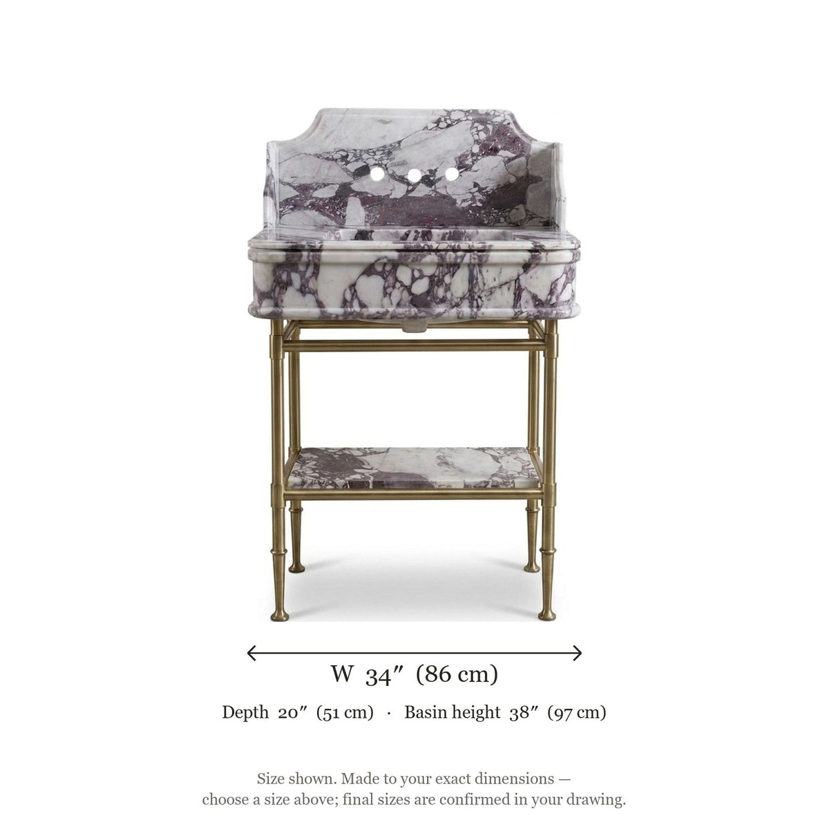 Calacatta Viola Marble Sink with Champagne Gold Stand — dimensions — view 5