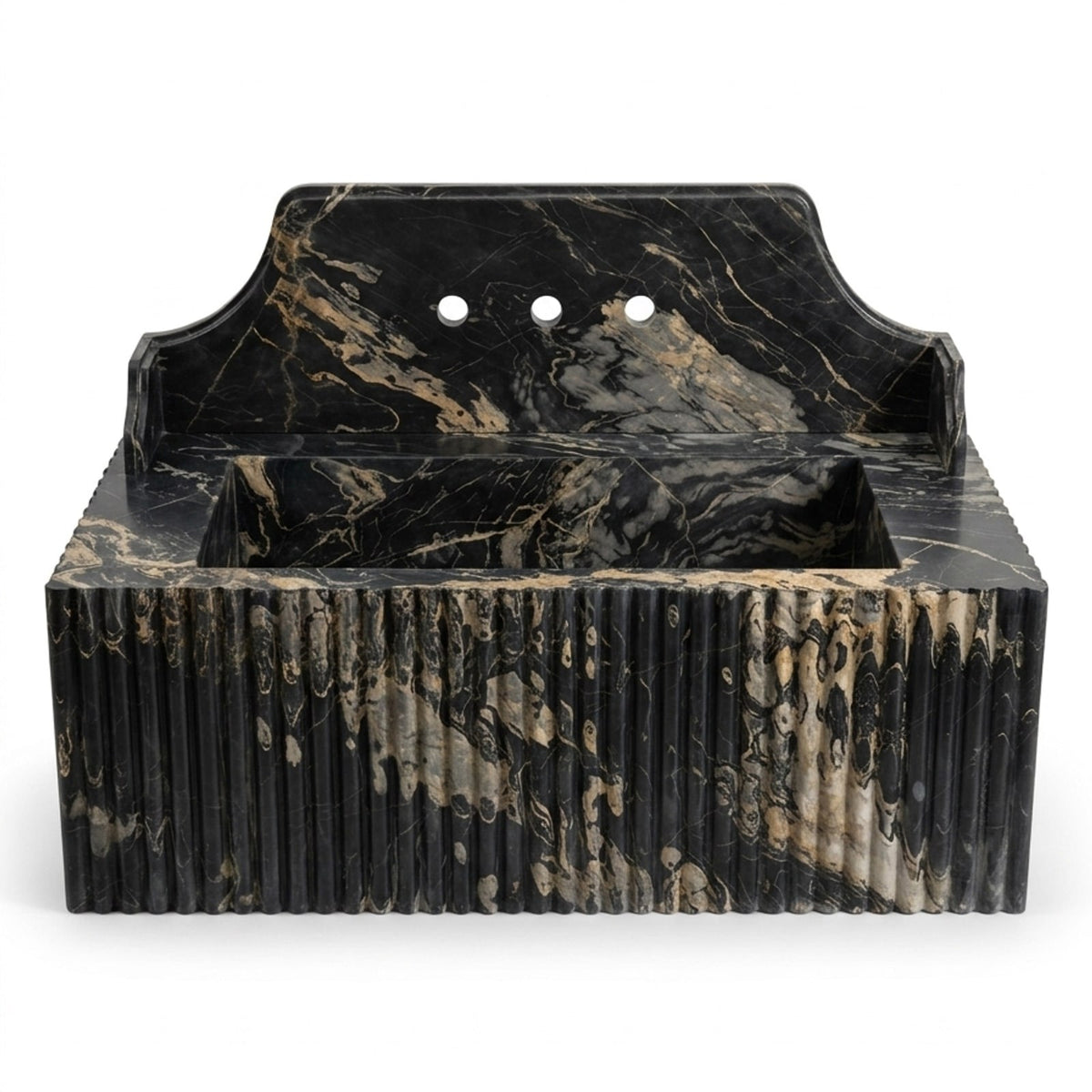 Picasso Honed Fluted Marble Sink with Backsplash — view 1