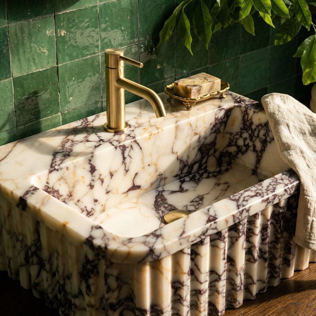 Calacatta Viola Fluted Polished Marble Sink — premium — view 2