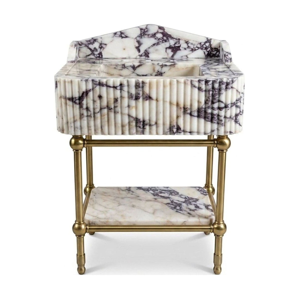 Calacatta Viola Fluted Marble Sink with Brass Stand — view 1