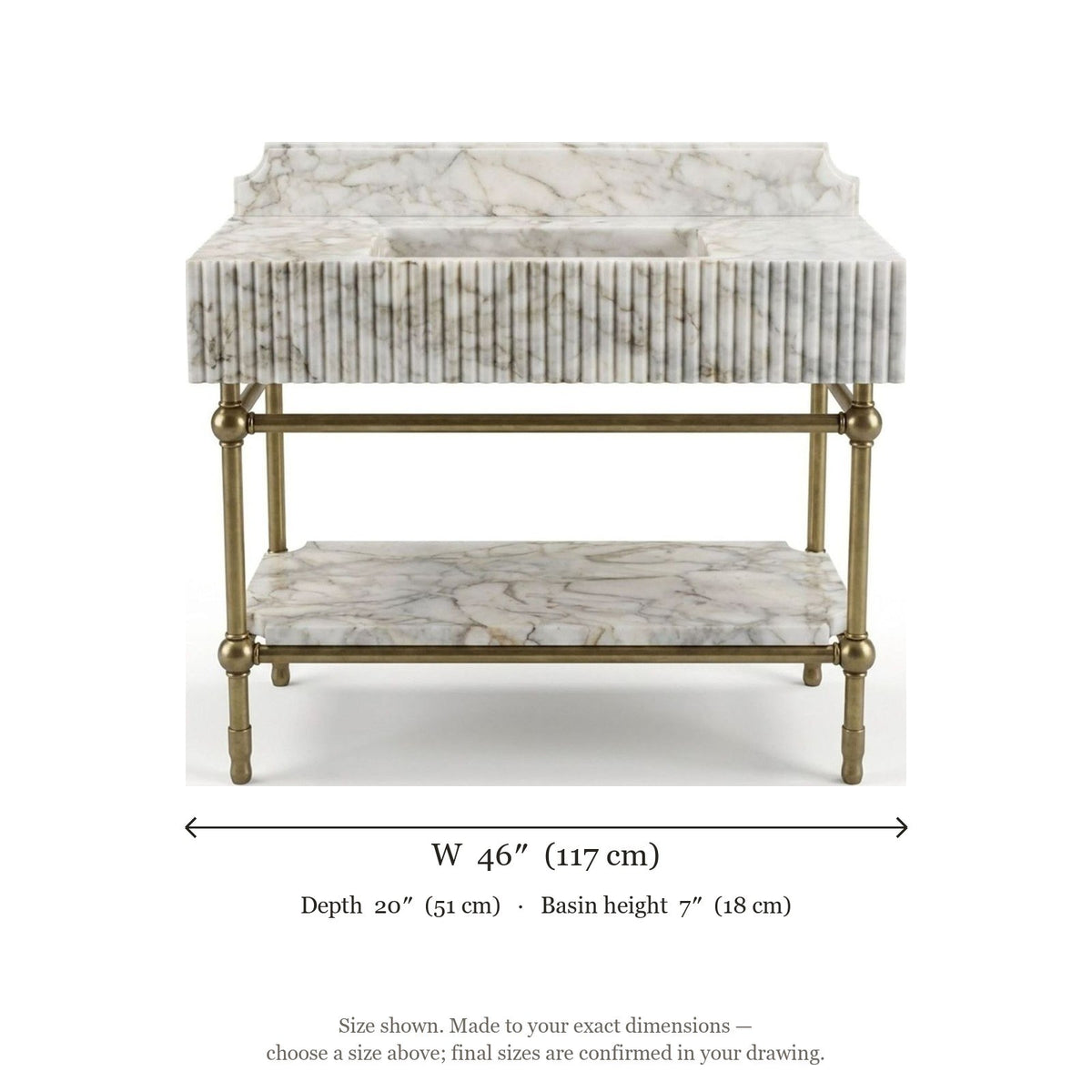 Calacatta Gold Marble Sink with Brass Stand and Backsplash — dimensions — view 5
