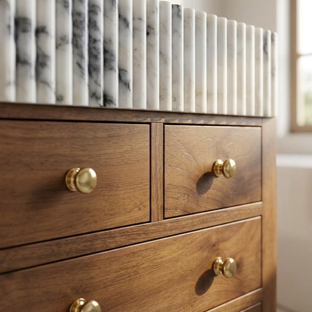 Calacatta Viola Fluted Marble Vanity with Honed Finish — detail — view 4