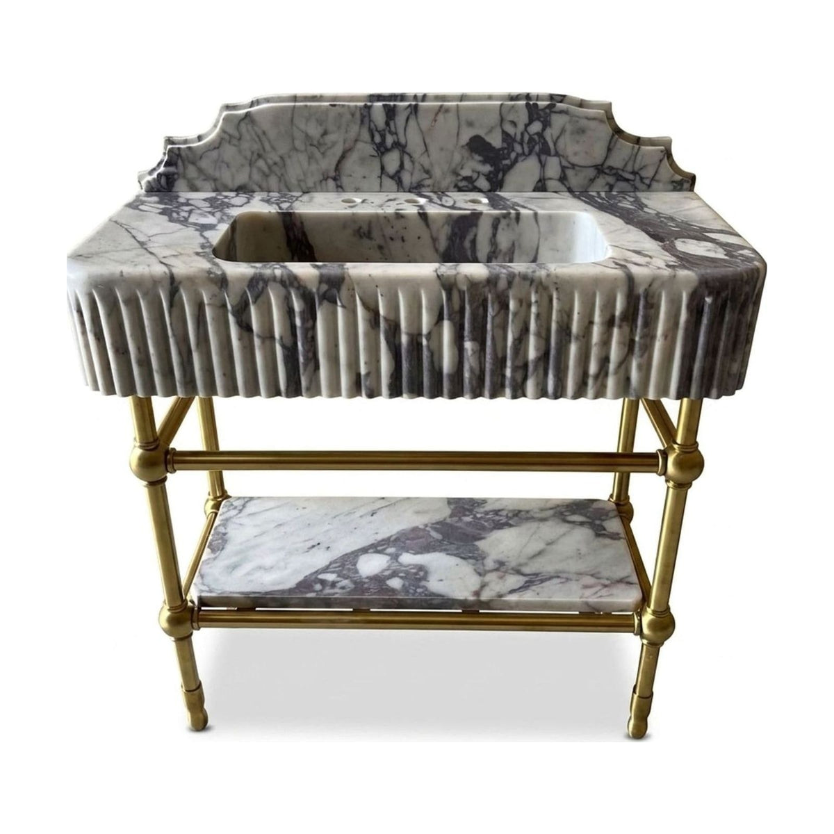 Calacatta Viola Fluted Marble Sink with Brass Stand — view 1