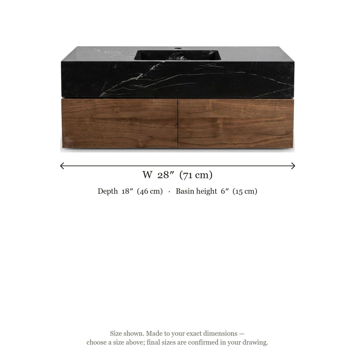 Nero Marquina Polished Marble Vanity Sink — dimensions — view 5