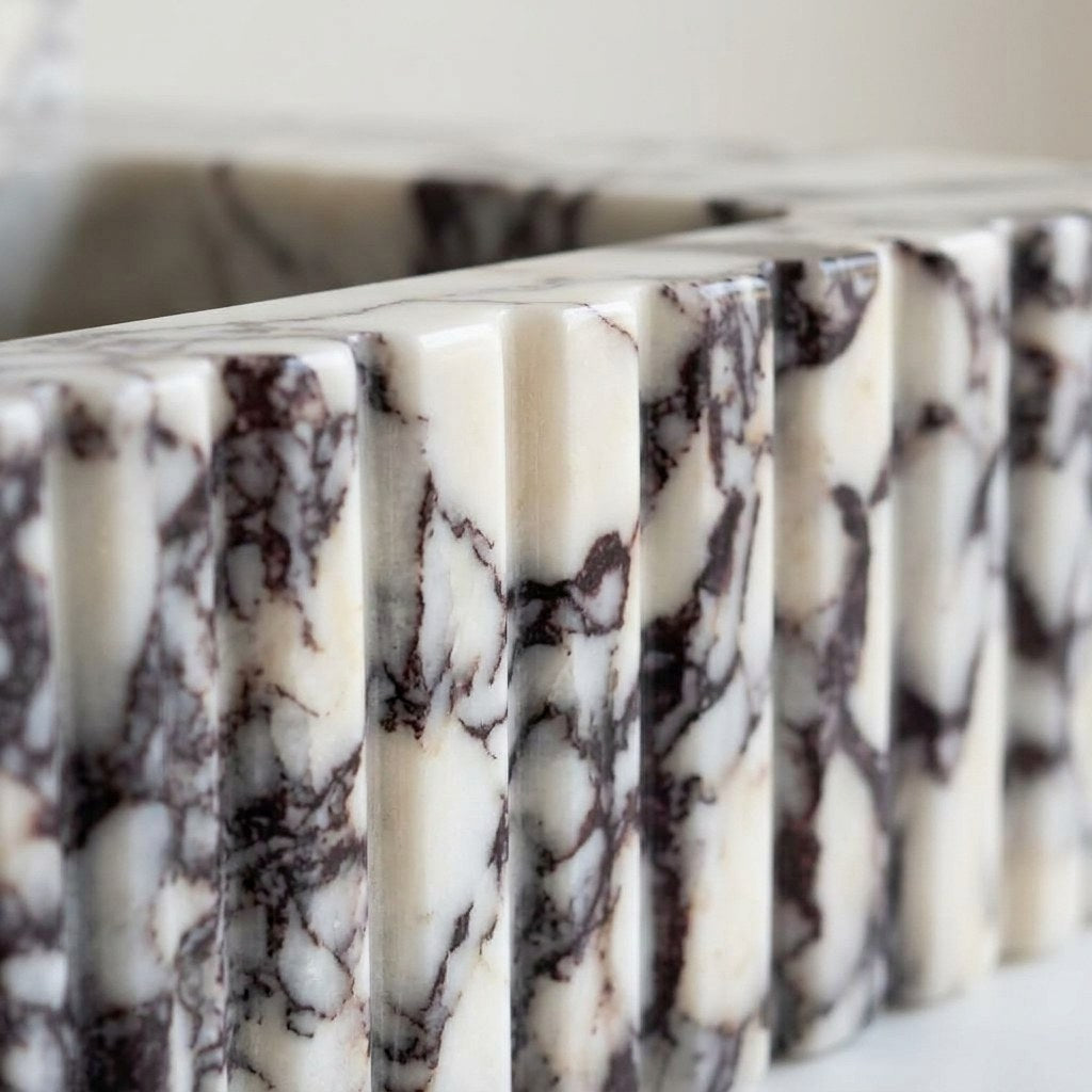 Calacatta Viola Fluted Marble Sink with Backsplash — marble detail — view 2