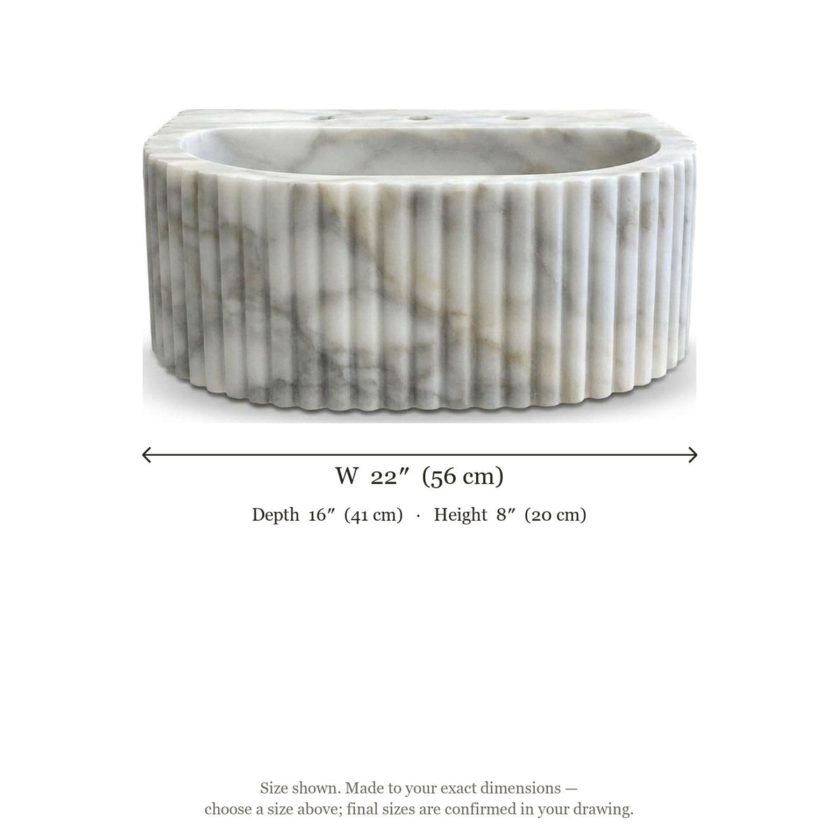 Calacatta Gold Fluted Marble Sink — dimensions — view 4