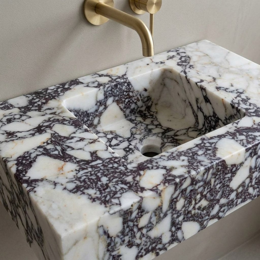 Calacatta Viola Polished Rectangular Marble Sink — detail — view 4