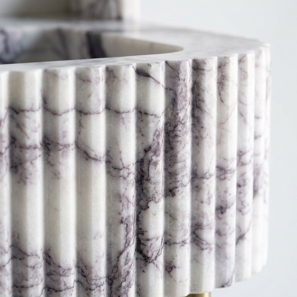 Lilac Fluted Marble Sink with Champagne Gold Stand — marble detail — view 3