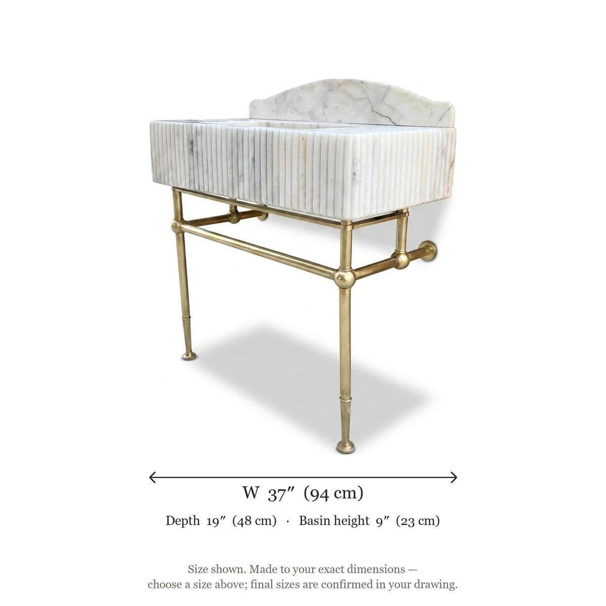 Carrara Fluted Marble Sink with Brass Stand — dimensions — view 5