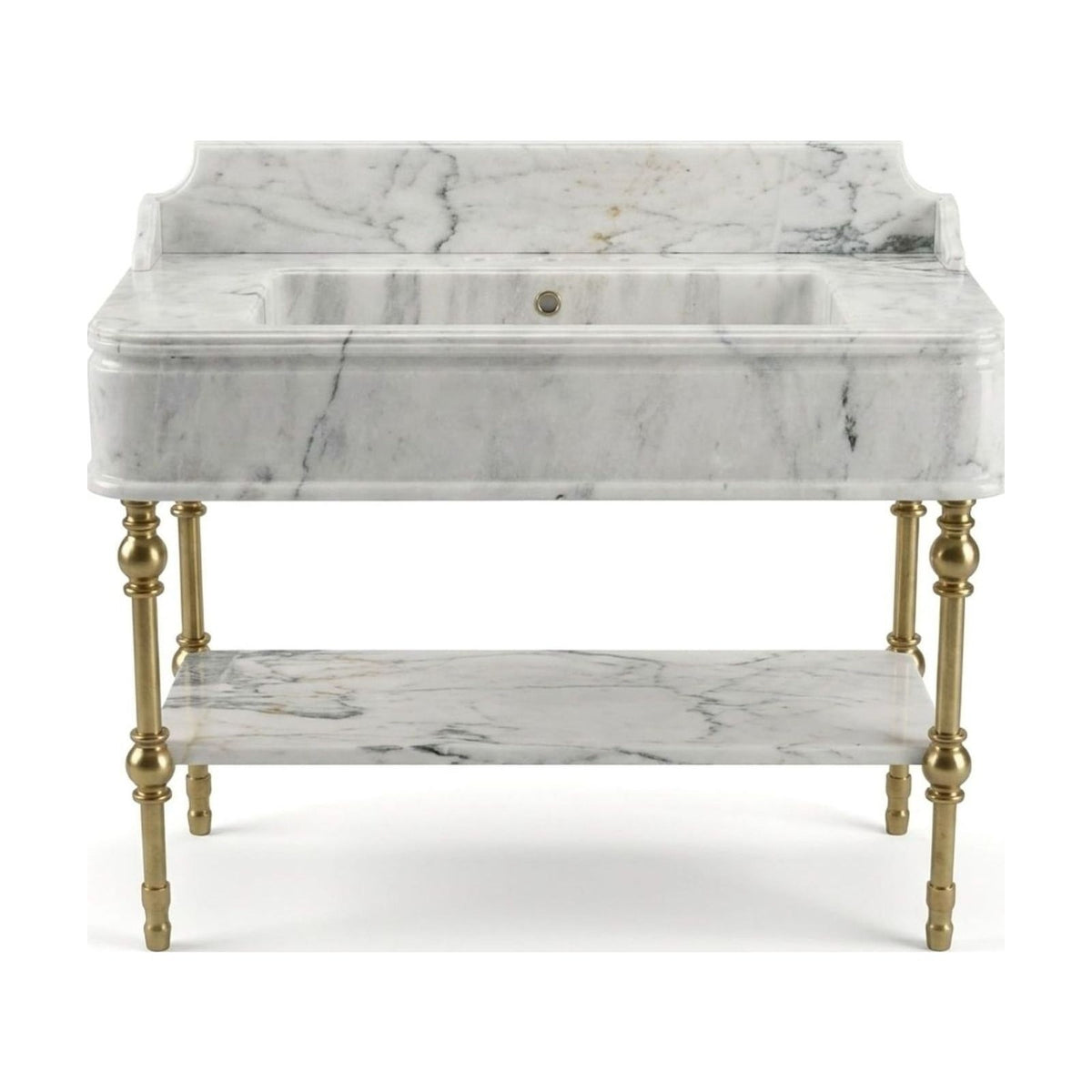 Carrara Honed Marble Sink with Brass Stand and Backsplash — view 1